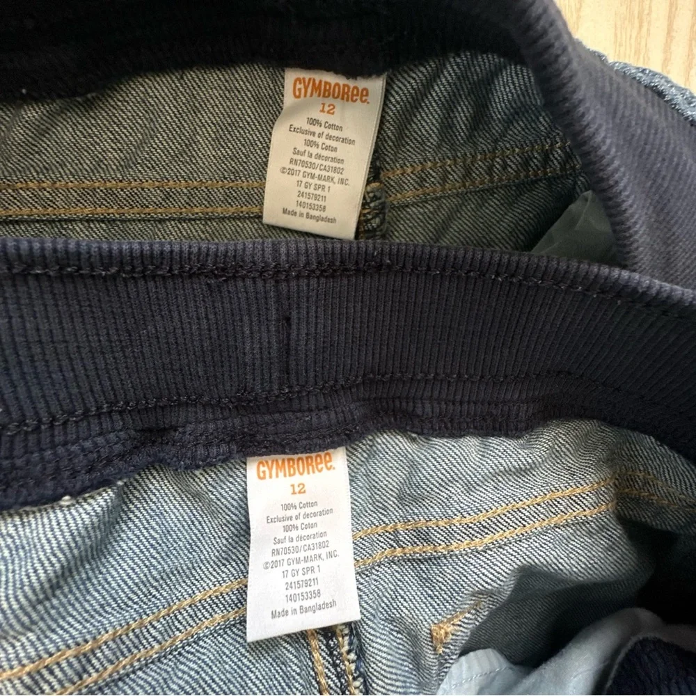 2 Pairs Boys or Girls Gymboree Pull On Tie Front Straight Leg Jeans Size 12